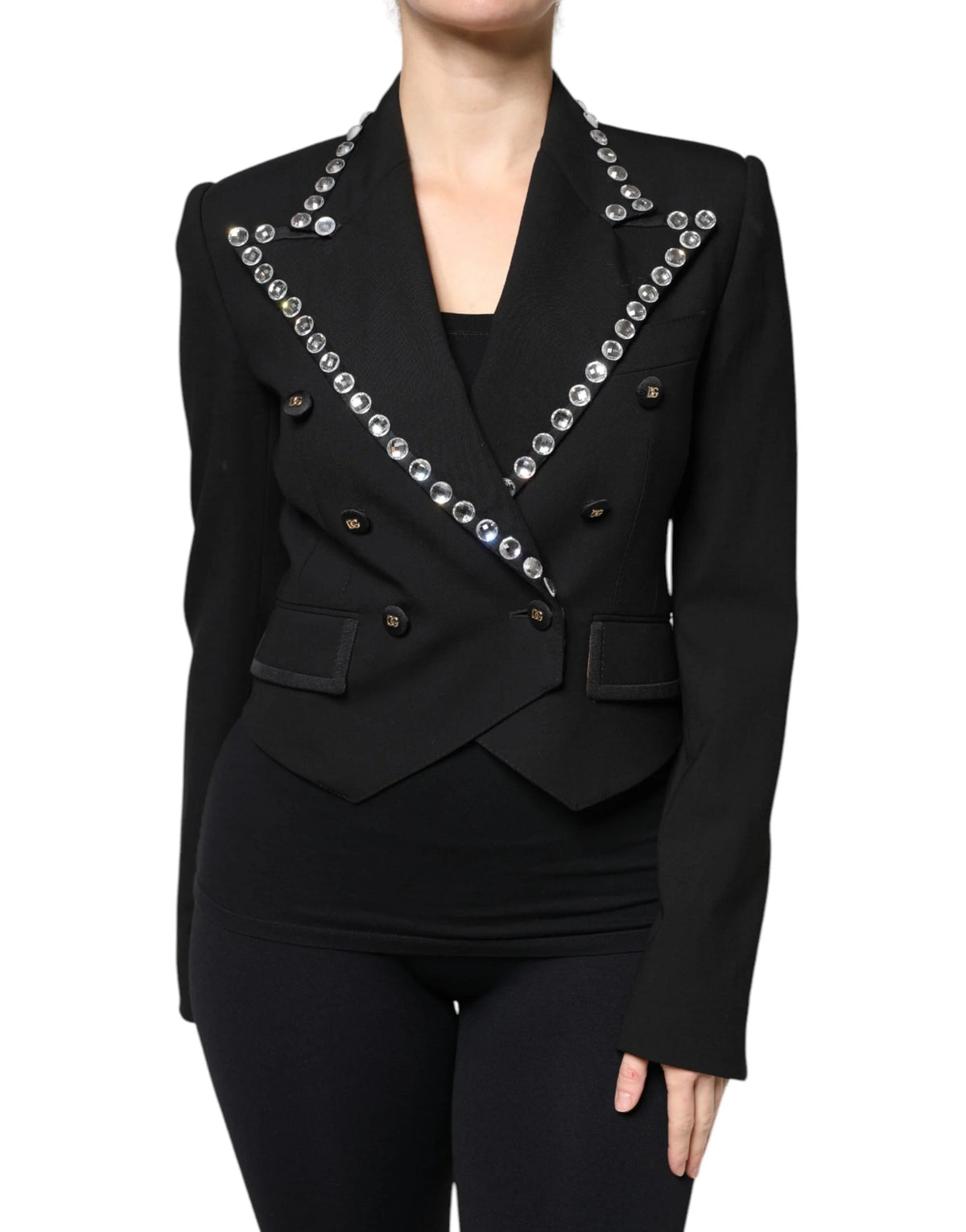 Dolce & Gabbana Black Crystal Double Breasted Blazer Jacket - IT40|S - Coats & Jackets