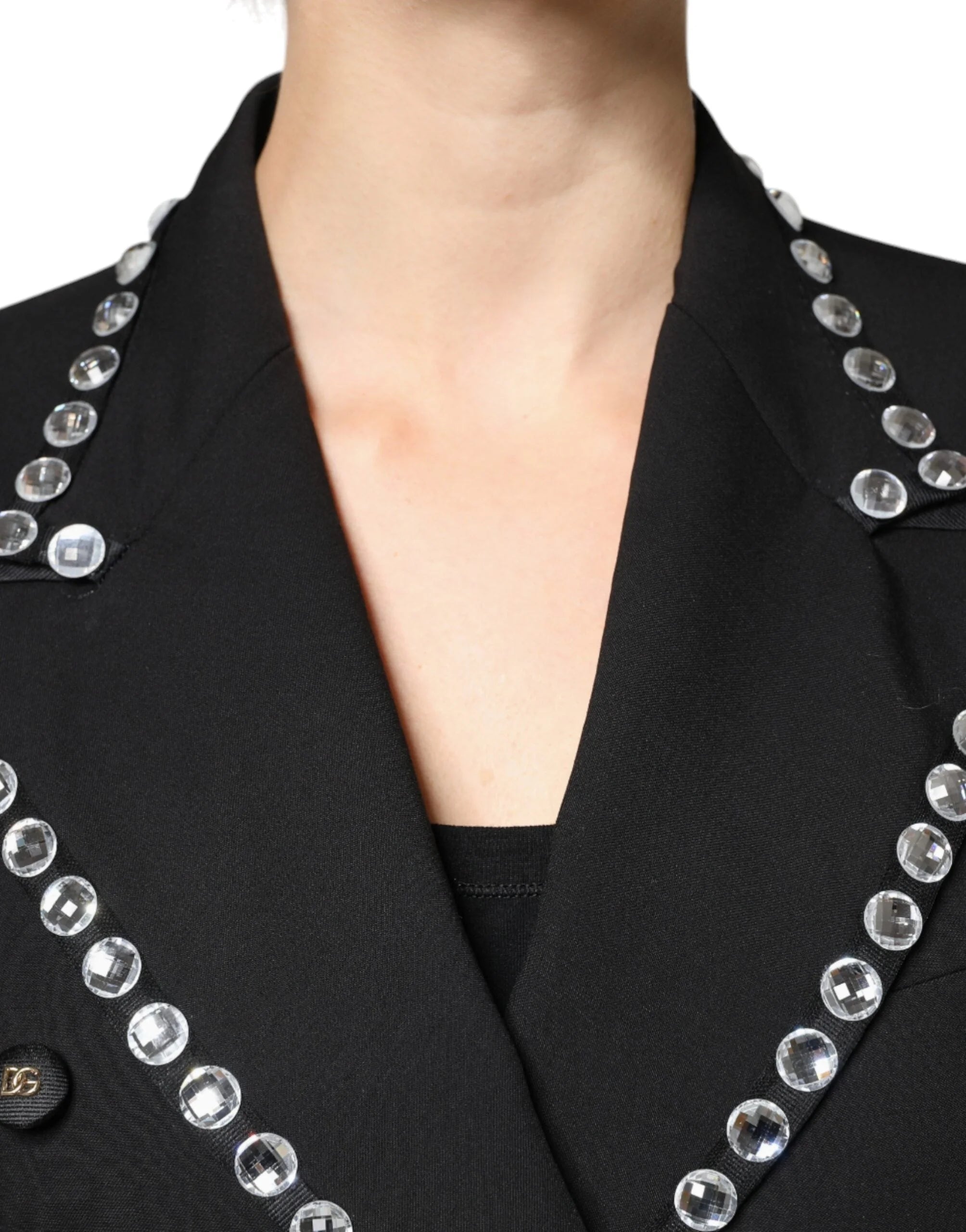 Dolce & Gabbana Black Crystal Double Breasted Blazer Jacket - IT40|S - Coats & Jackets