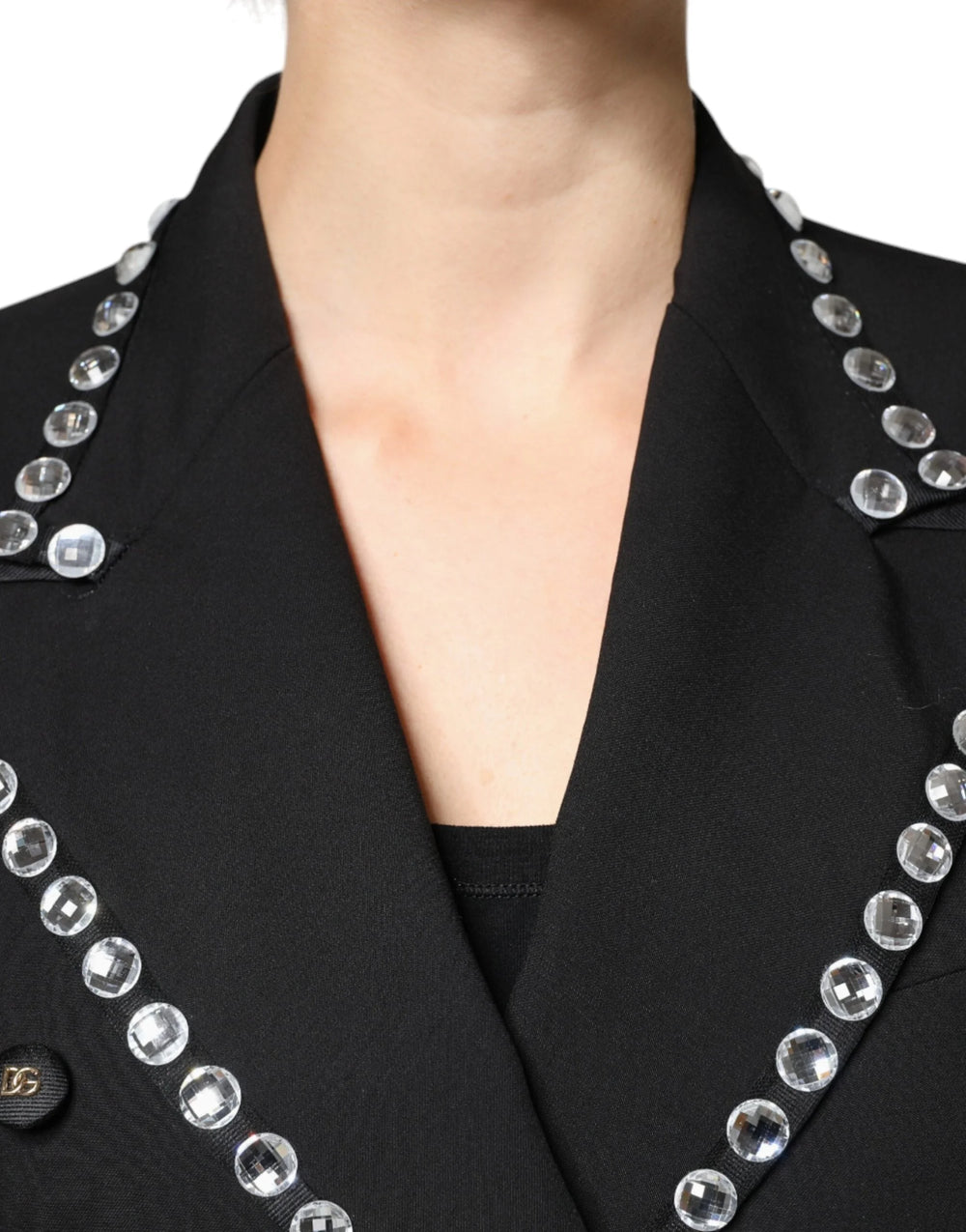 Dolce & Gabbana Black Crystal Double Breasted Blazer Jacket - IT40|S - Coats & Jackets
