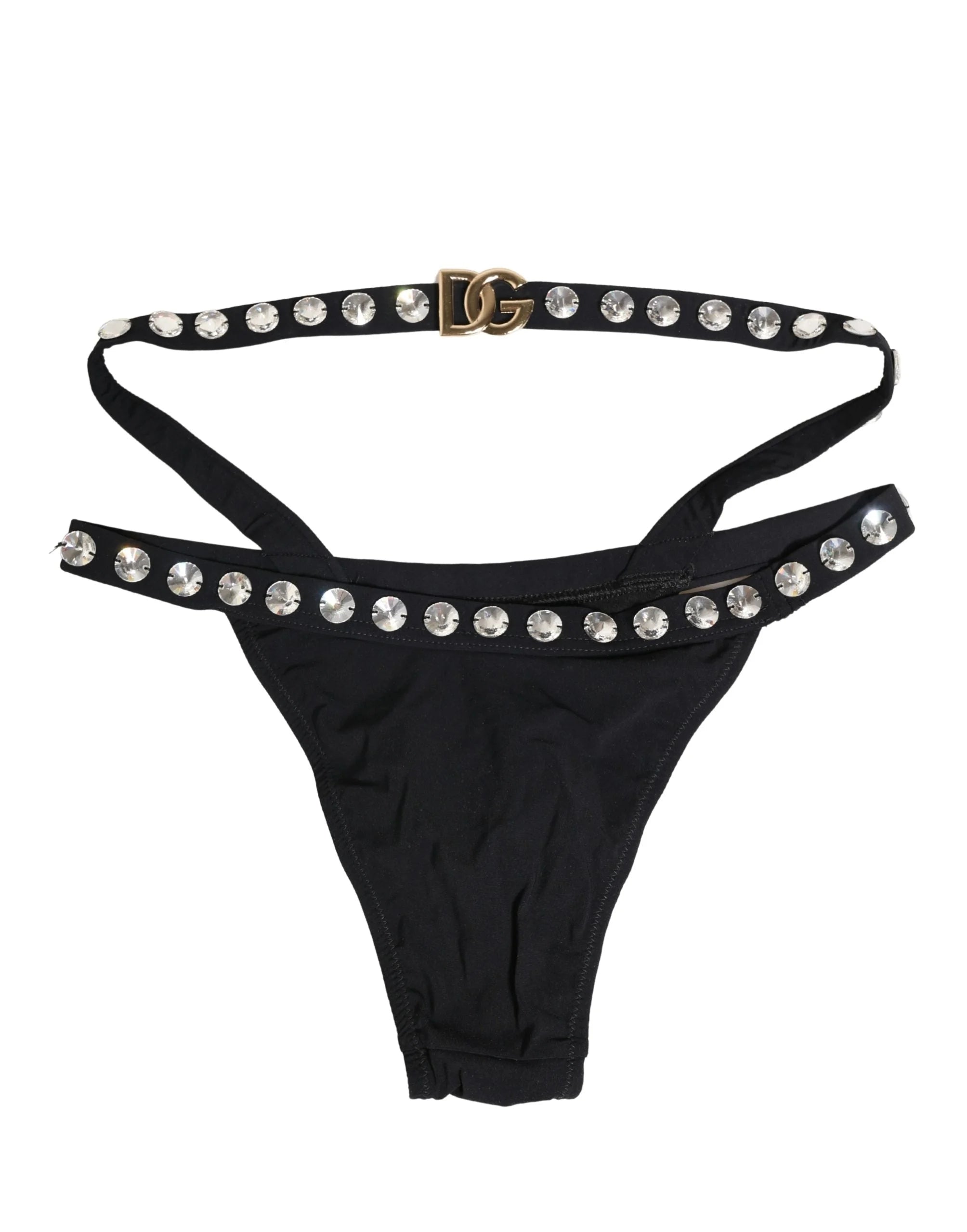 Dolce & Gabbana Black Crystal Embellished Bikini Bottom Swimwear - IT3 | M