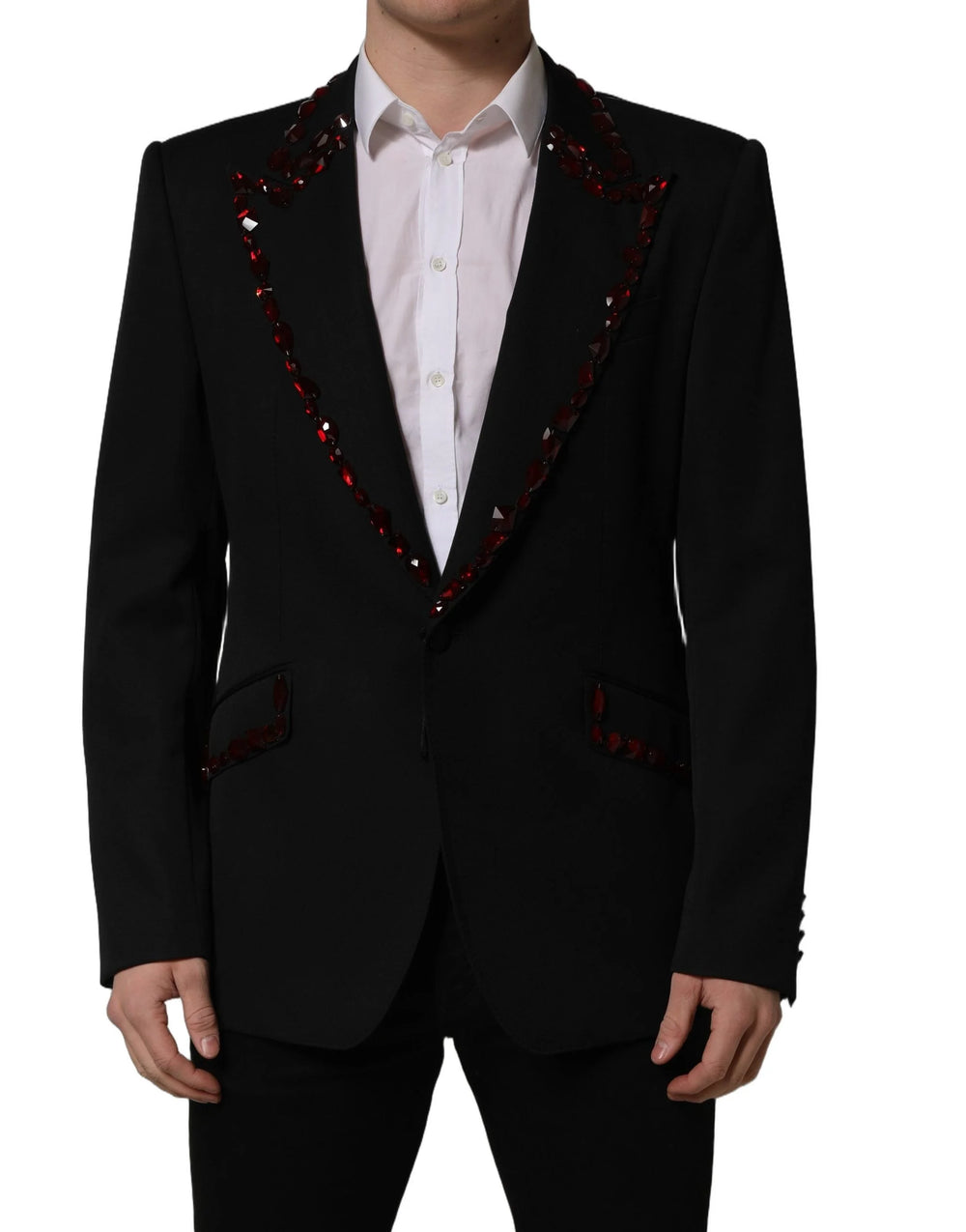 Dolce & Gabbana Black Crystal Embellished Coat Blazer Jacket - IT54 | XL