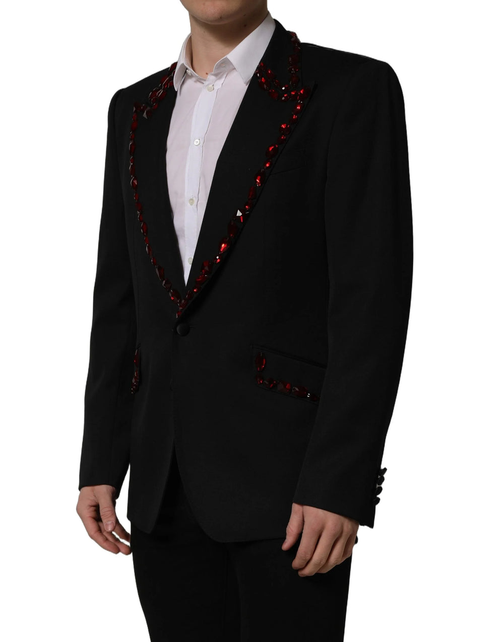 Dolce & Gabbana Black Crystal Embellished Coat Blazer Jacket - IT54 | XL