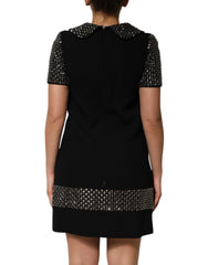 Dolce & Gabbana Black Crystal Embellished Collared Mini Dress - Dresses