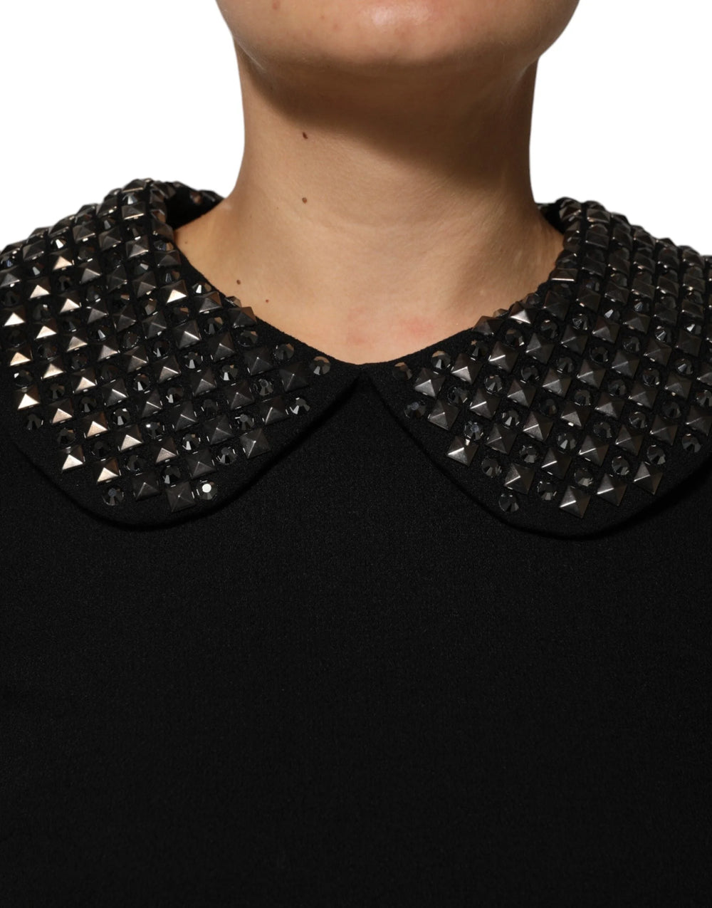 Dolce & Gabbana Black Crystal Embellished Collared Mini Dress - Dresses