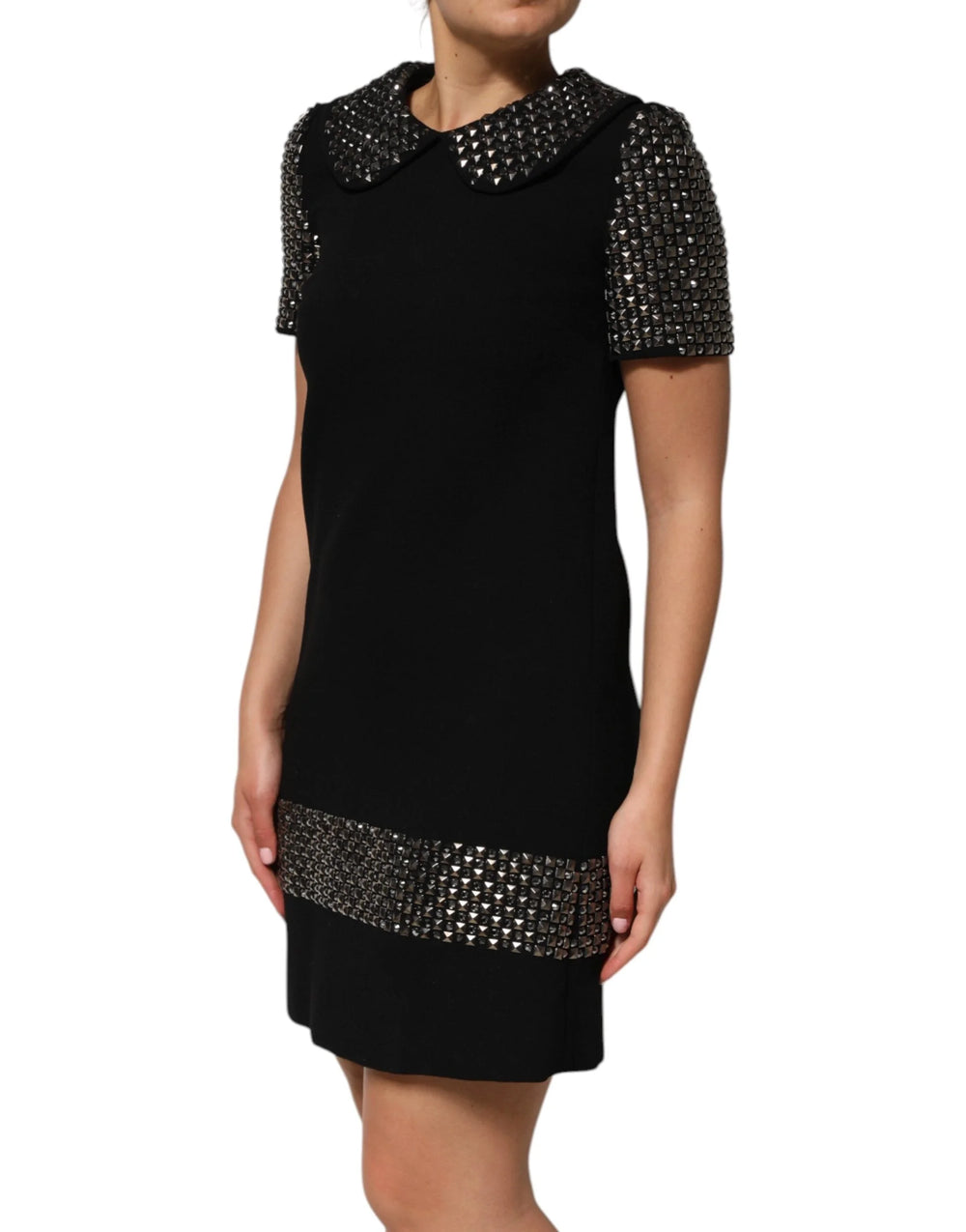 Dolce & Gabbana Black Crystal Embellished Collared Mini Dress - Dresses
