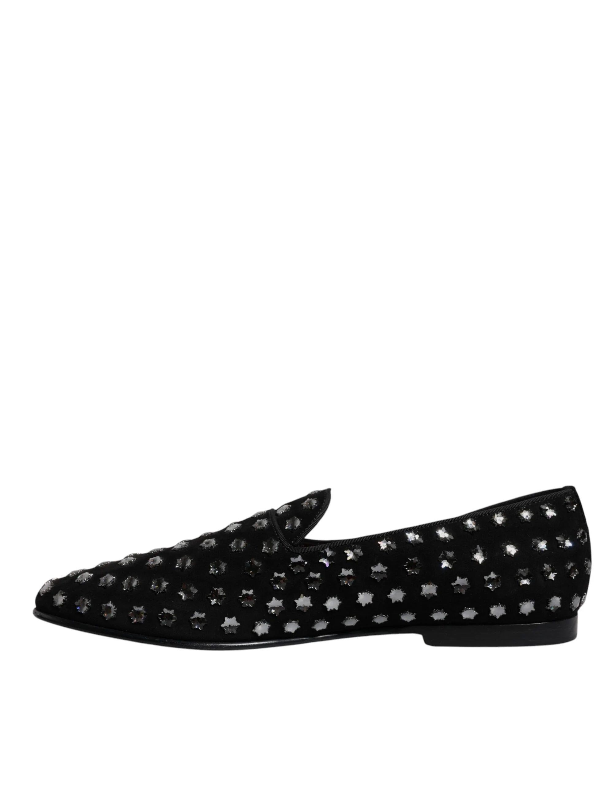 Dolce & Gabbana Black Crystal Embellished Loafers Dress Shoes - EU43/US10 - Flats
