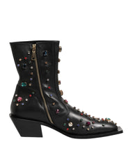 Dolce & Gabbana Black Crystal Embellished Men Short Boots Shoes - Boots