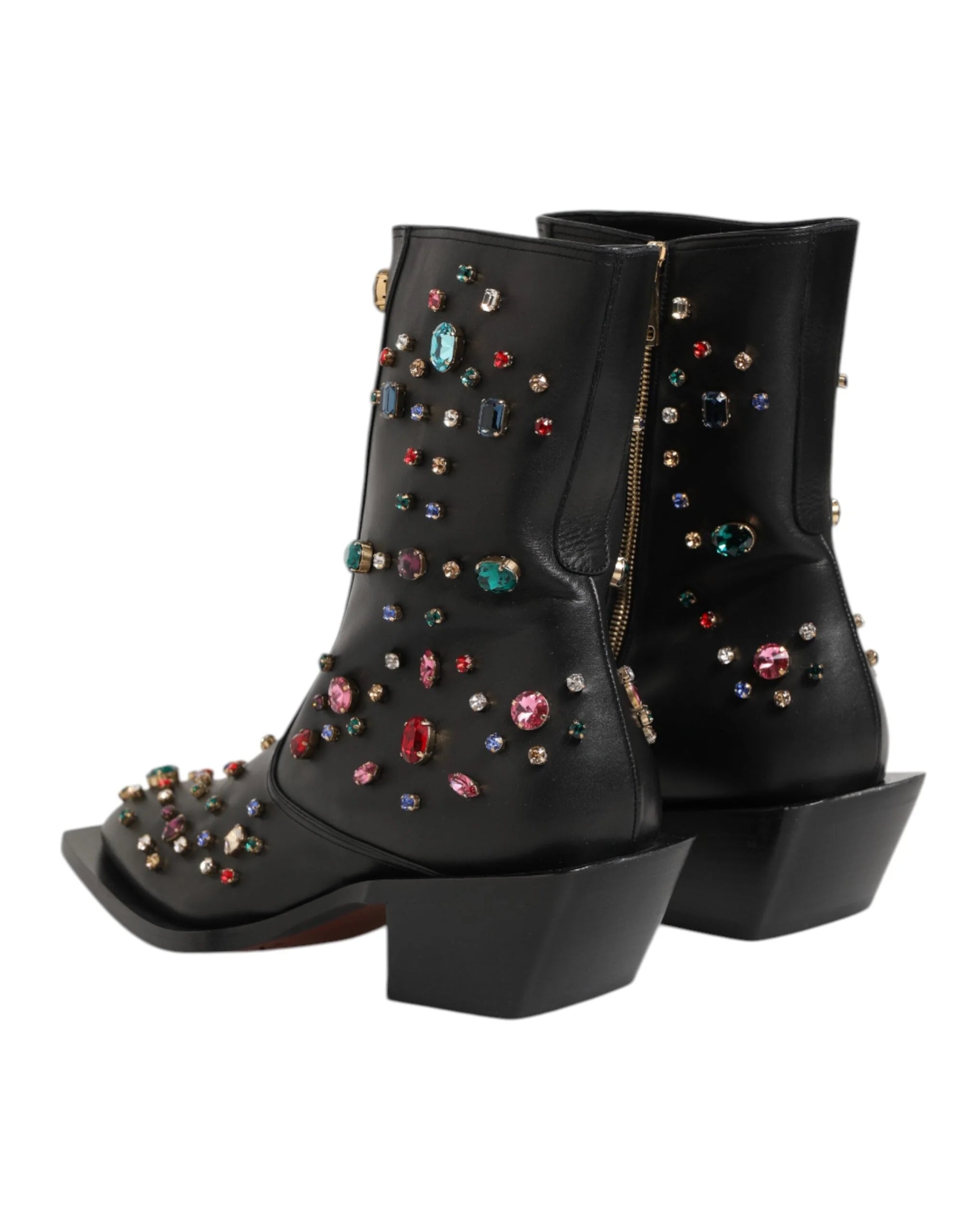 Dolce & Gabbana Black Crystal Embellished Men Short Boots Shoes - Boots