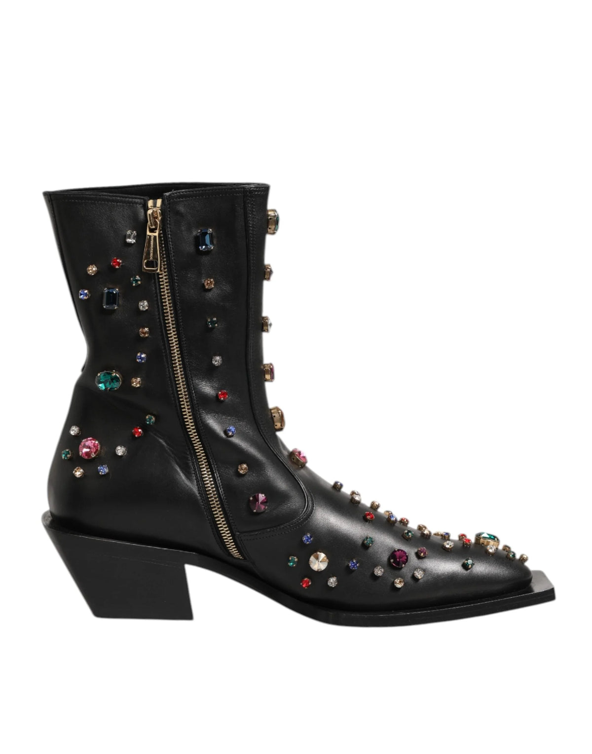 Dolce & Gabbana Black Crystal Embellished Men Short Boots Shoes - Boots