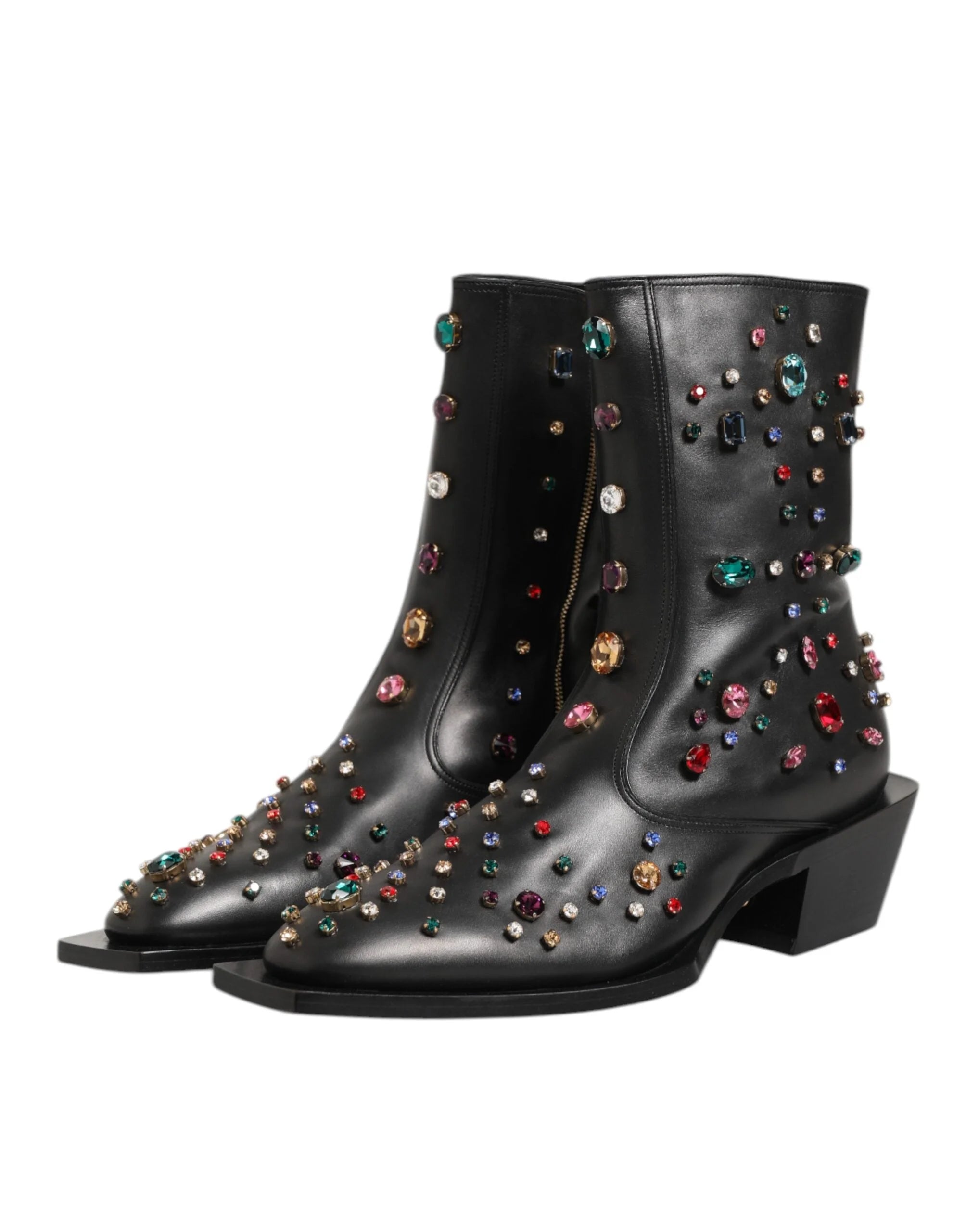 Dolce & Gabbana Black Crystal Embellished Men Short Boots Shoes - Boots