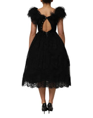 Dolce & Gabbana Black Crystal Embellished Midi A-line Dress - IT38 | XS