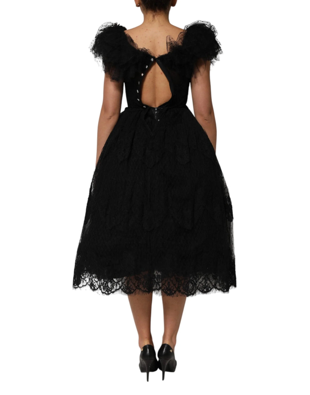 Dolce & Gabbana Black Crystal Embellished Midi A-line Dress - IT38 | XS - Dresses