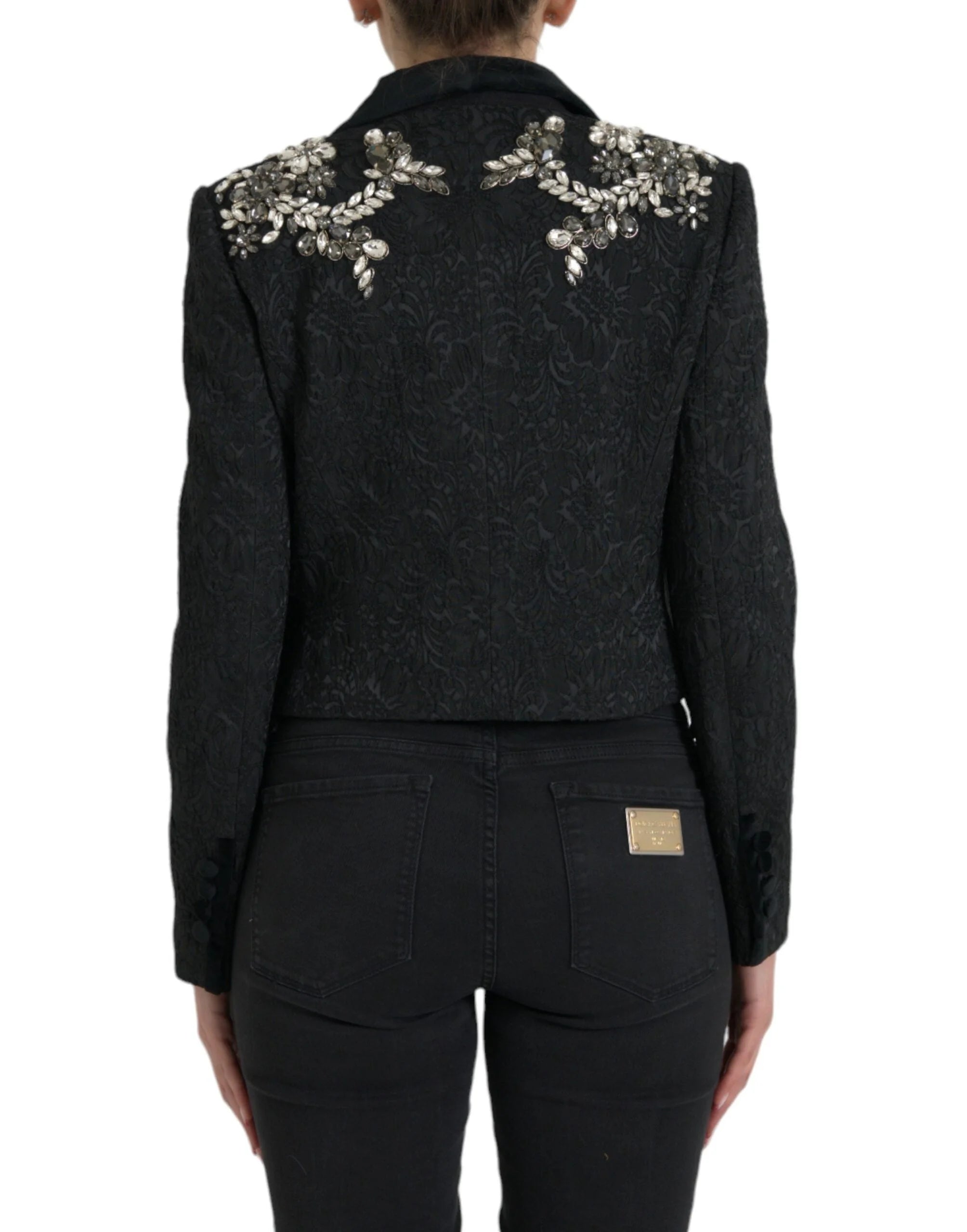 Dolce & Gabbana Black Crystal Embellished Overcoat Jacket - IT44 | L - Overcoats