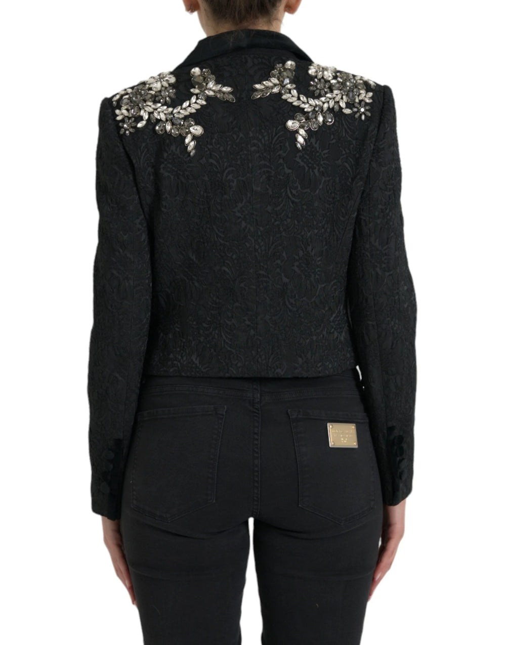 Dolce & Gabbana Black Crystal Embellished Overcoat Jacket - IT44 | L - Overcoats