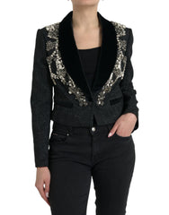 Dolce & Gabbana Black Crystal Embellished Overcoat Jacket - IT44 | L - Overcoats