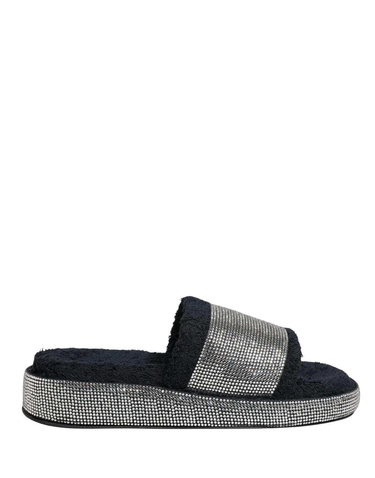 Dolce & Gabbana Black Crystal Embellished Platform Slides Shoes