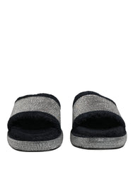 Dolce & Gabbana Black Crystal Embellished Platform Slides Shoes