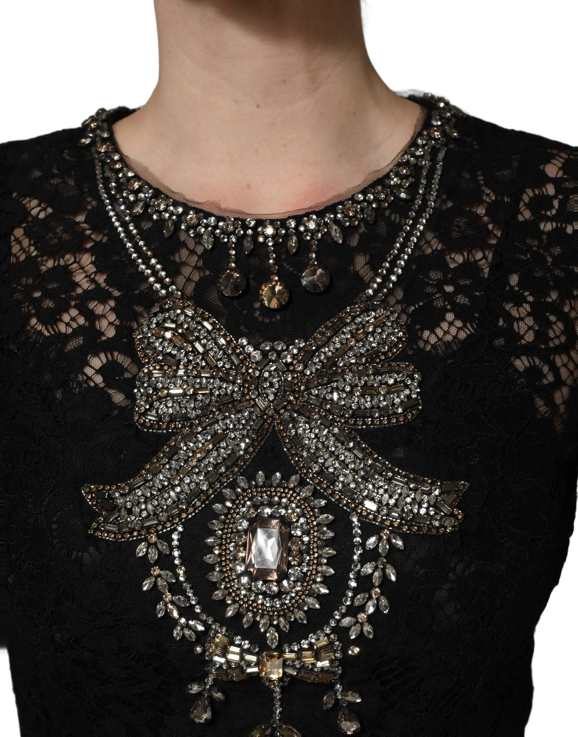 Dolce & Gabbana Black Crystal Embellished Sheath Midi Dress - IT40|S