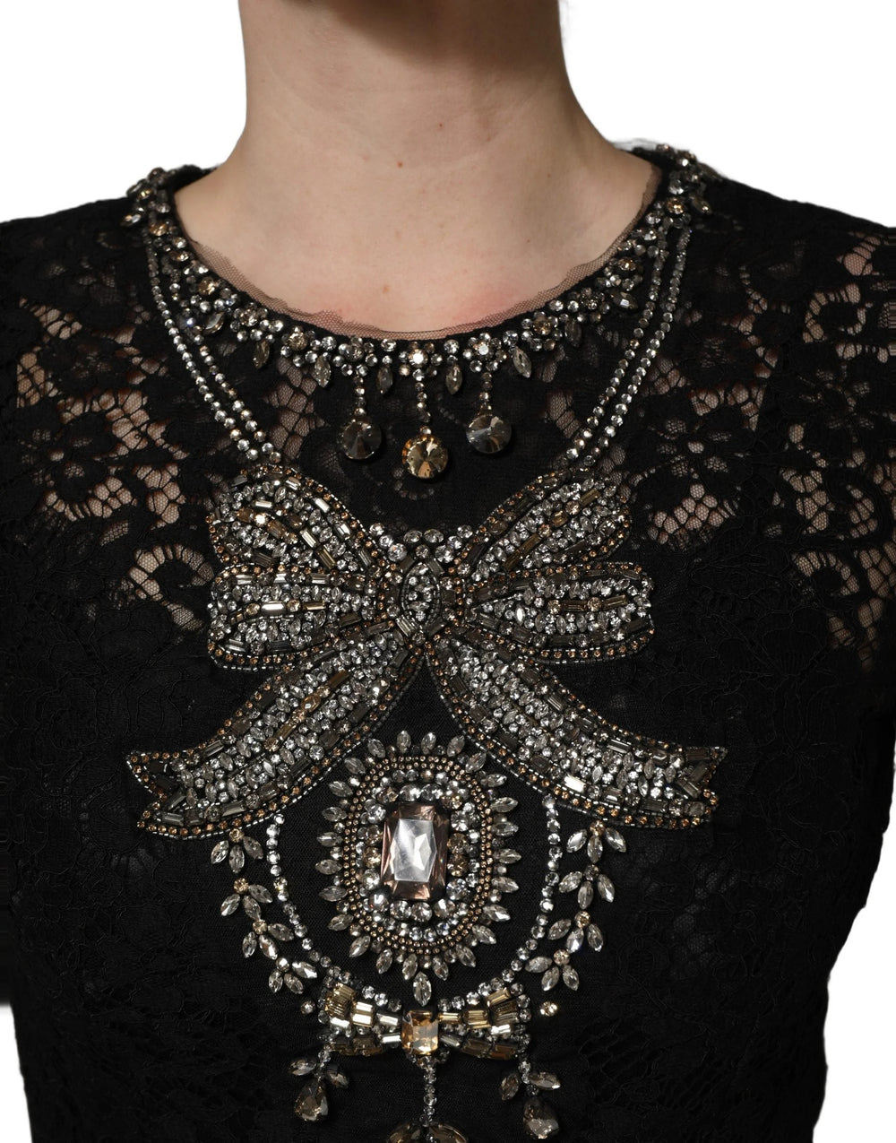 Dolce & Gabbana Black Crystal Embellished Sheath Midi Dress - IT40|S