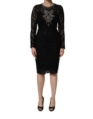 Dolce & Gabbana Black Crystal Embellished Sheath Midi Dress - IT40|S