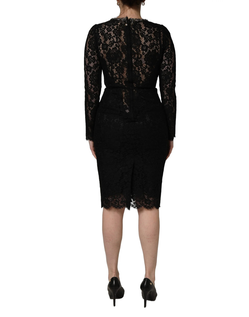 Dolce & Gabbana Black Crystal Embellished Sheath Midi Dress - IT40|S
