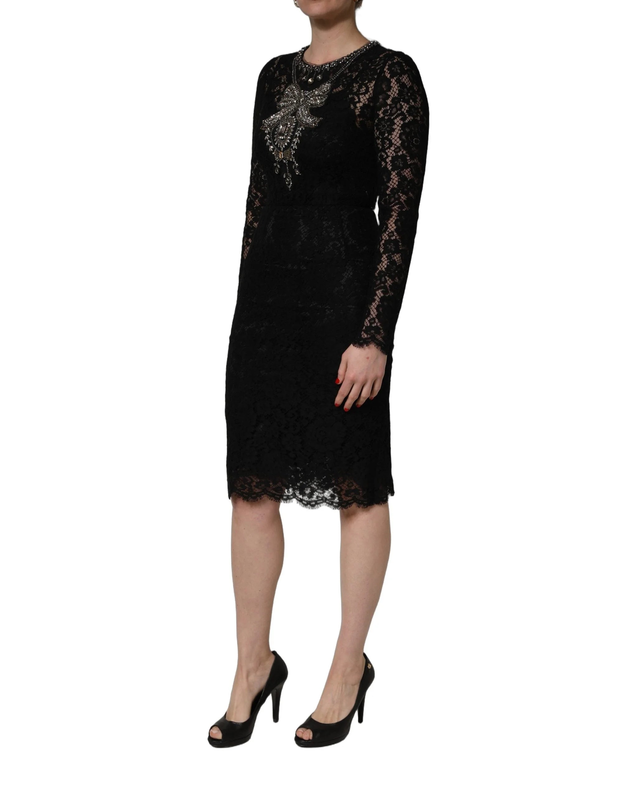 Dolce & Gabbana Black Crystal Embellished Sheath Midi Dress - IT40|S