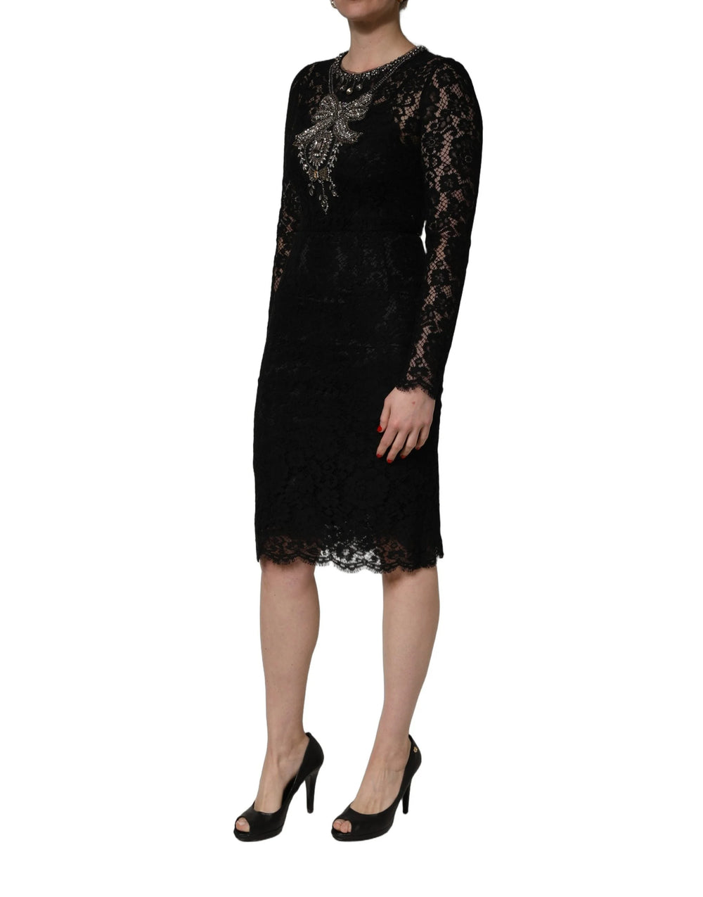 Dolce & Gabbana Black Crystal Embellished Sheath Midi Dress - IT40|S