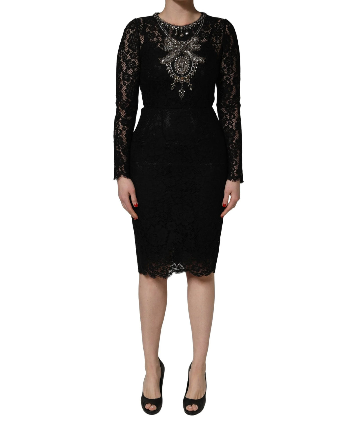 Dolce & Gabbana Black Crystal Embellished Sheath Midi Dress - IT40|S