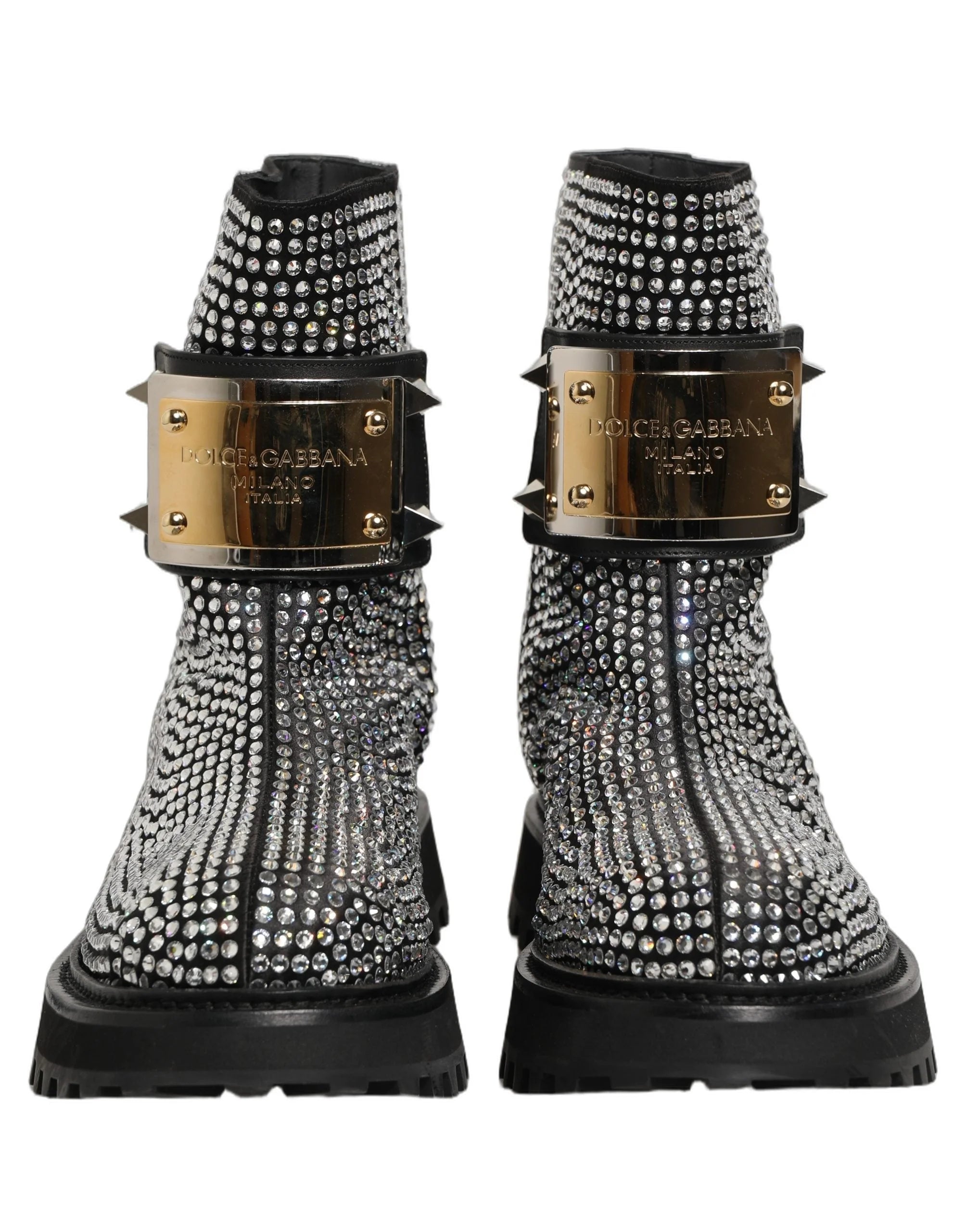 Dolce & Gabbana Botas Cortas Negras con Cristales - EU44/US11