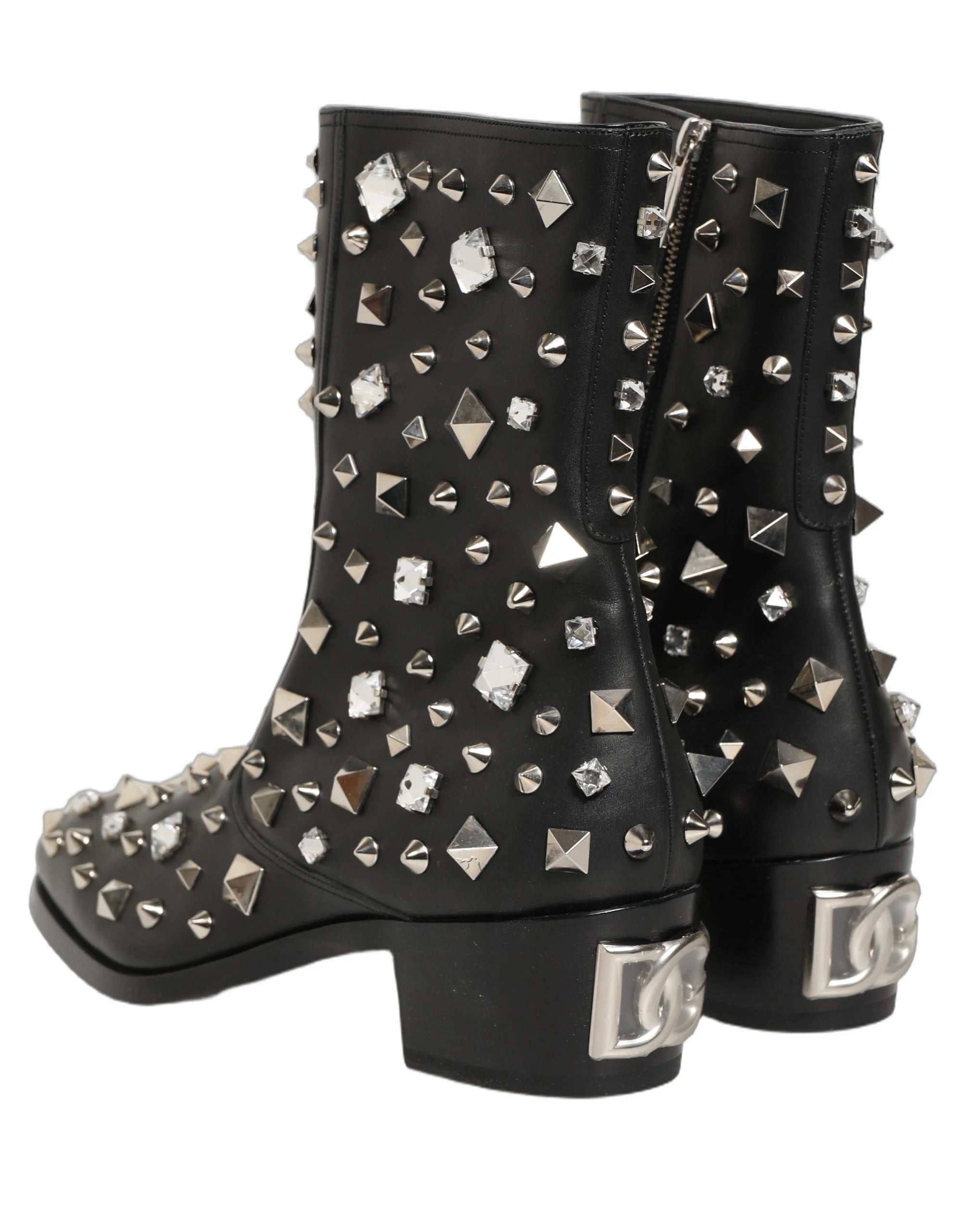 Dolce & Gabbana Mustat Kristallikoristeiset Lyhyet Saappaat – EU44/US11