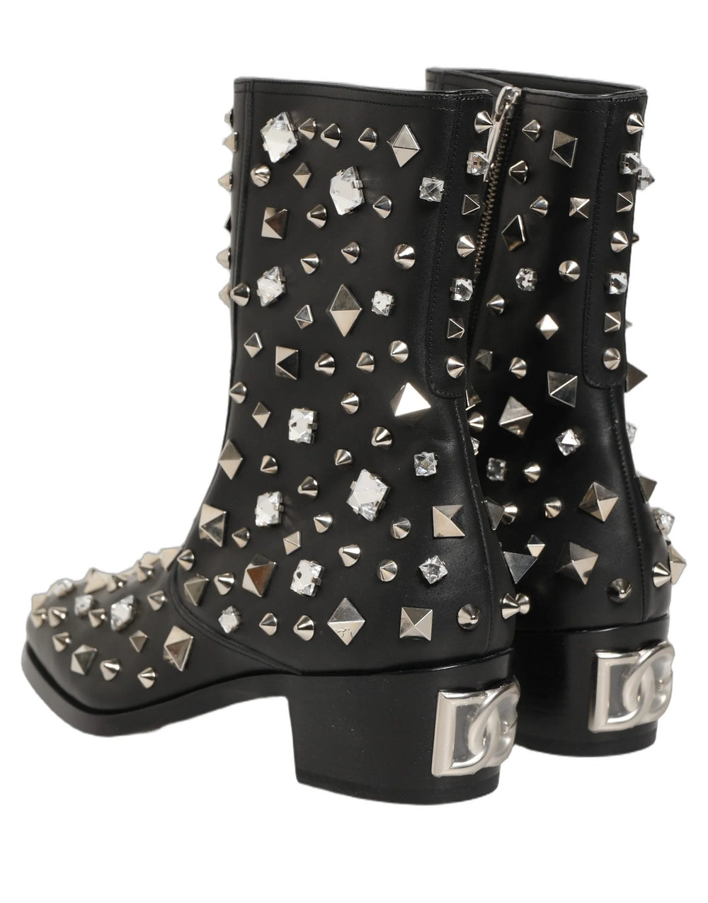Dolce & Gabbana Mustat Kristallikoristeiset Lyhyet Saappaat – EU44/US11