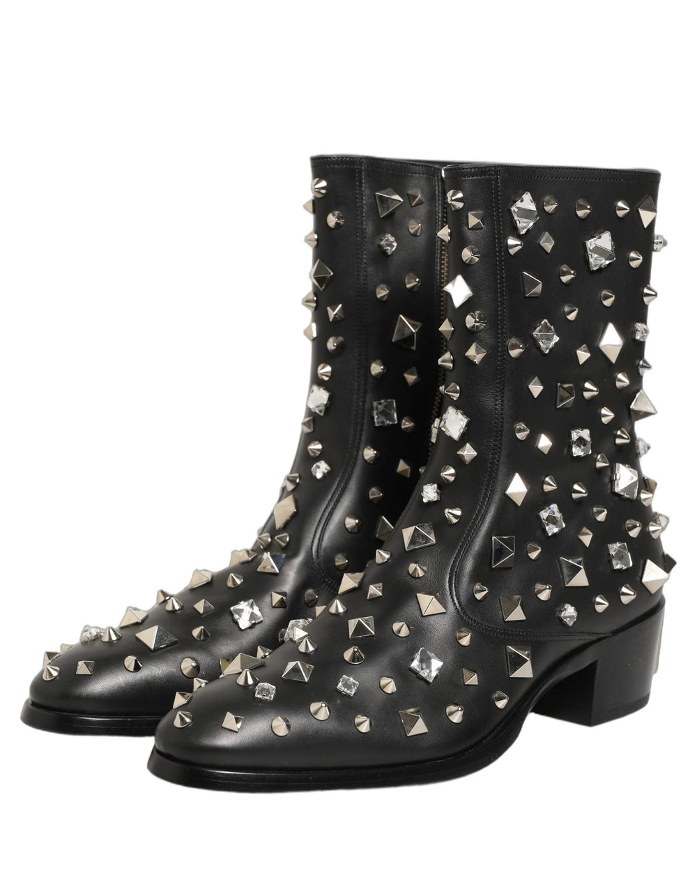 Dolce & Gabbana Mustat Kristallikoristeiset Lyhyet Saappaat – EU44/US11