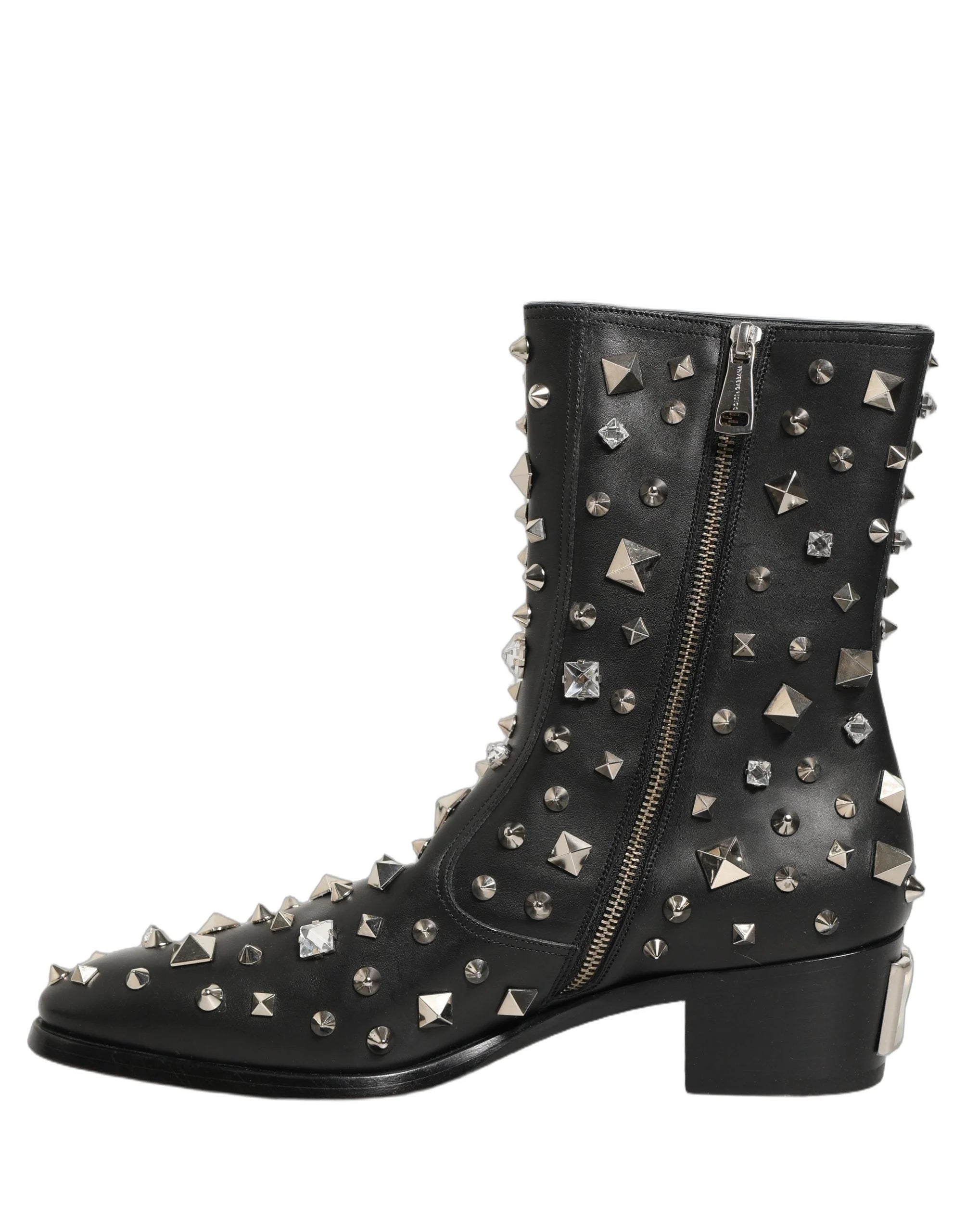 Dolce & Gabbana Mustat Kristallikoristeiset Lyhyet Saappaat – EU44/US11