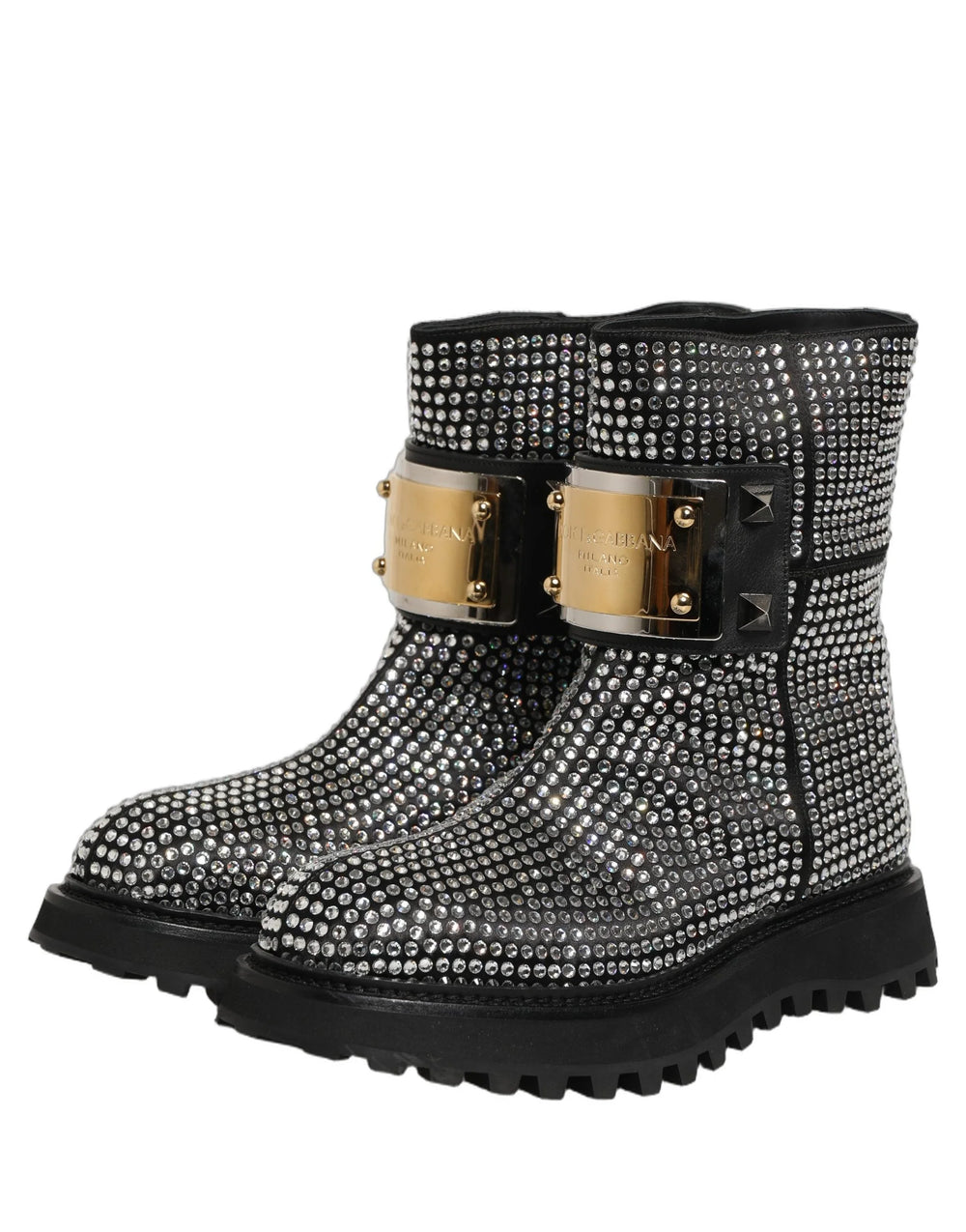 Dolce & Gabbana Botas Cortas Negras con Cristales - EU44/US11
