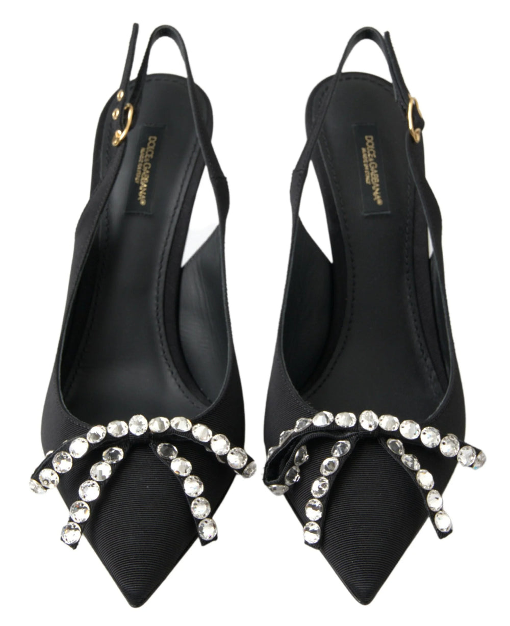 Dolce & Gabbana Black Crystal Embellished Slingback Heel Shoes - EU39.5/US9 - Heels