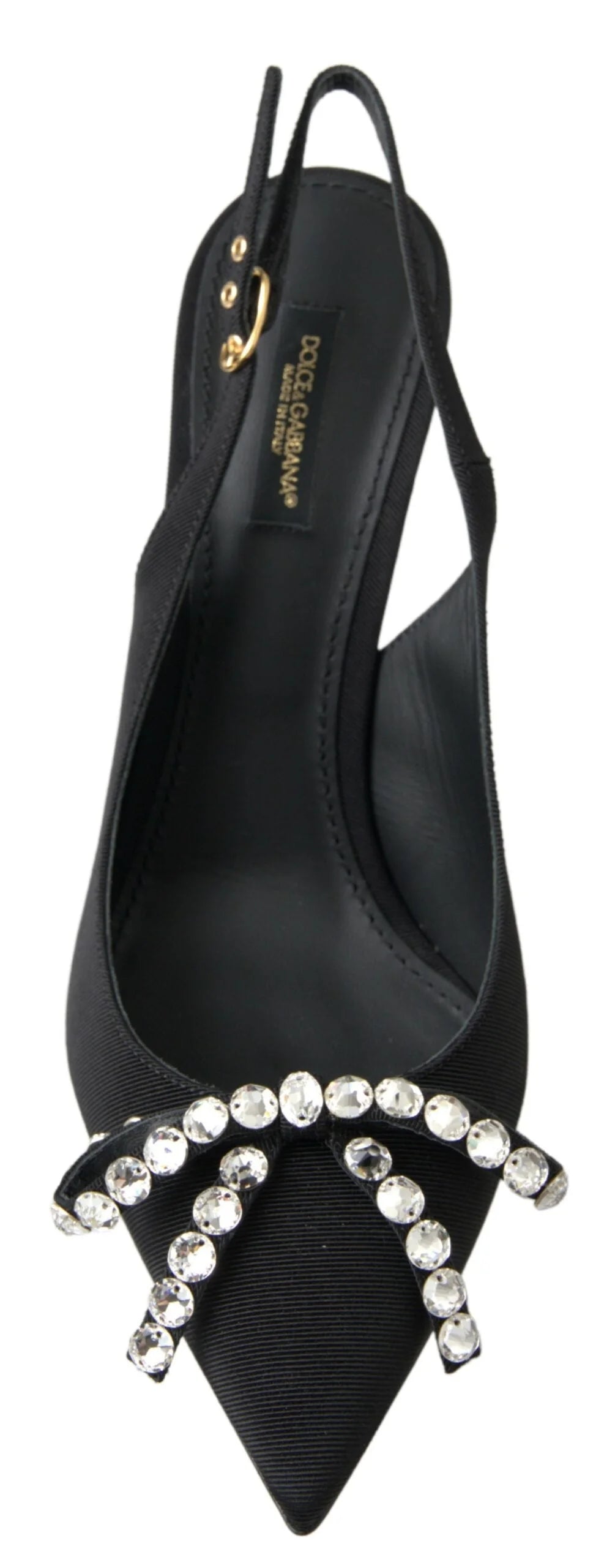 Dolce & Gabbana Black Crystal Embellished Slingback Heel Shoes - EU39.5/US9 - Heels