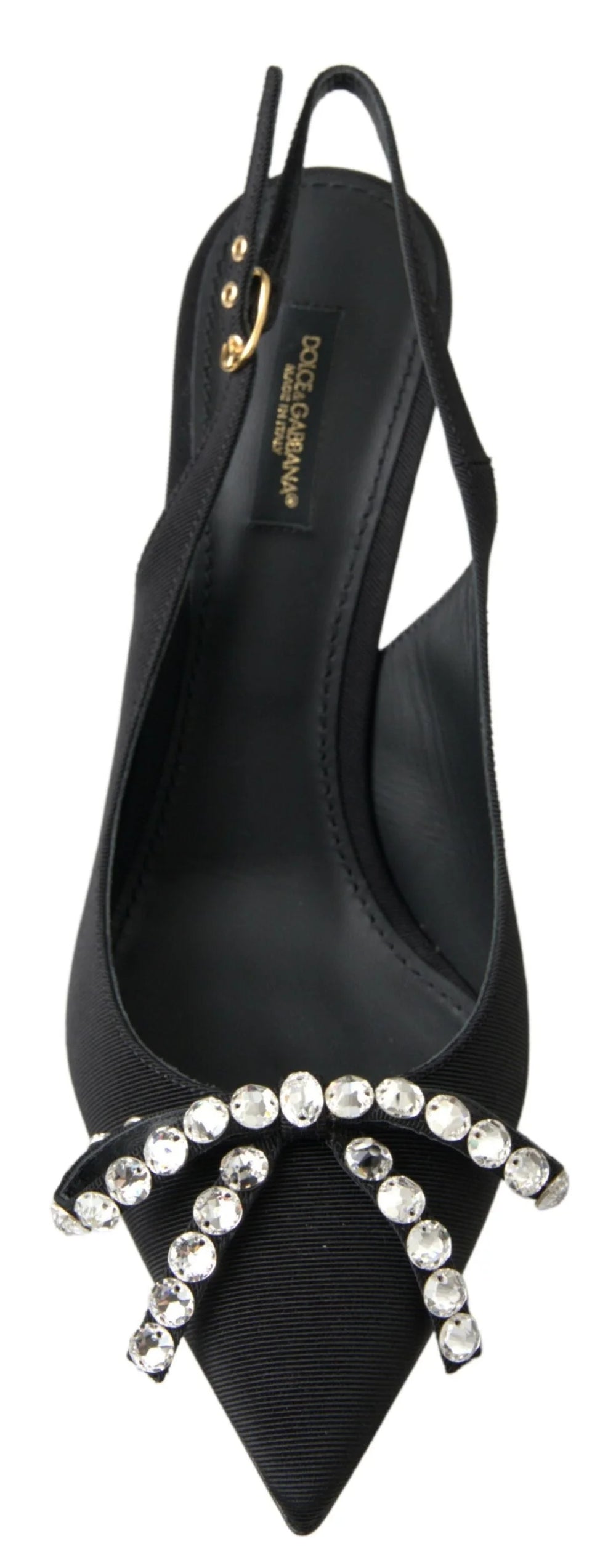 Dolce & Gabbana Black Crystal Embellished Slingback Heel Shoes - EU39.5/US9 - Heels