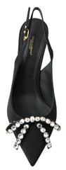 Dolce & Gabbana Black Crystal Embellished Slingback Heel Shoes - EU39.5/US9 - Heels