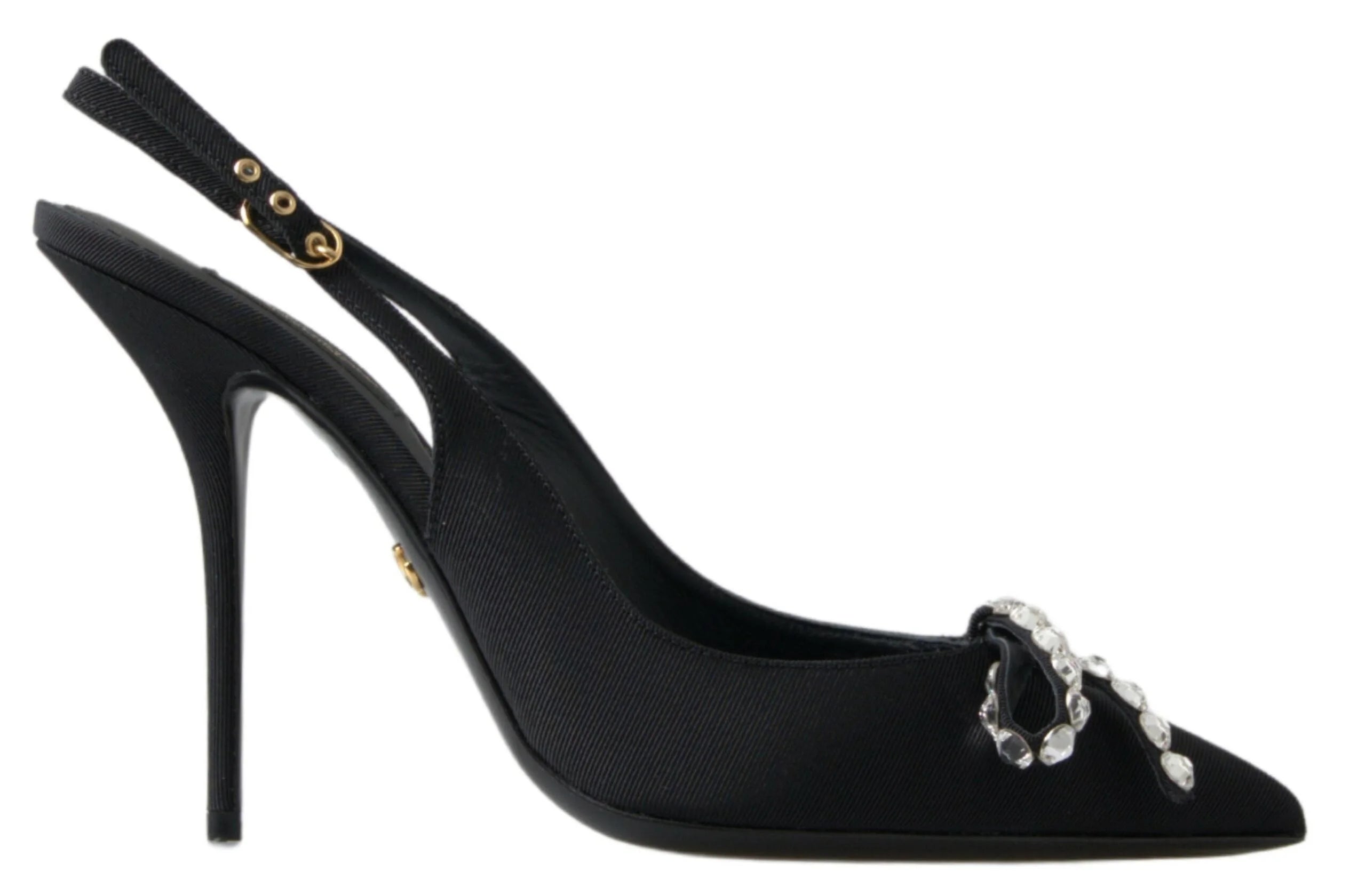 Dolce & Gabbana Black Crystal Embellished Slingback Heel Shoes - EU39.5/US9 - Heels