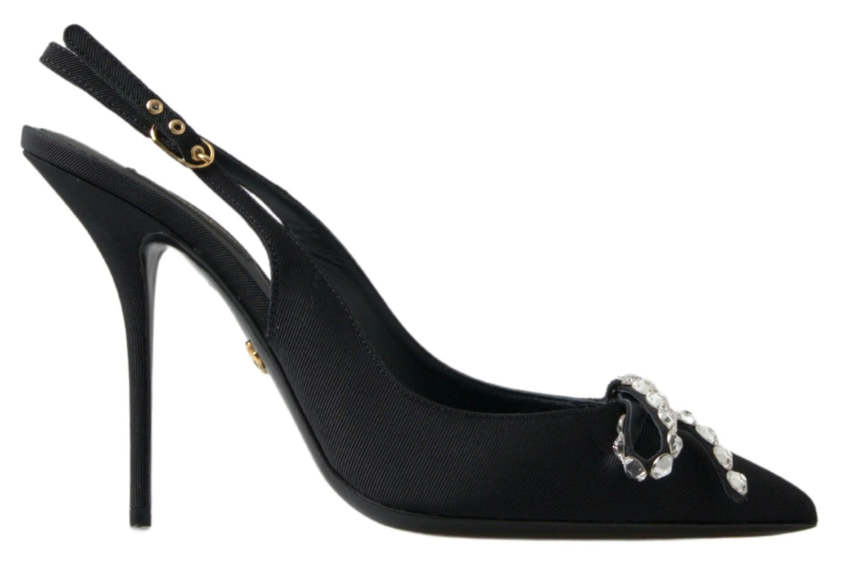 Dolce & Gabbana Black Crystal Embellished Slingback Heel Shoes - EU39.5/US9 - Heels