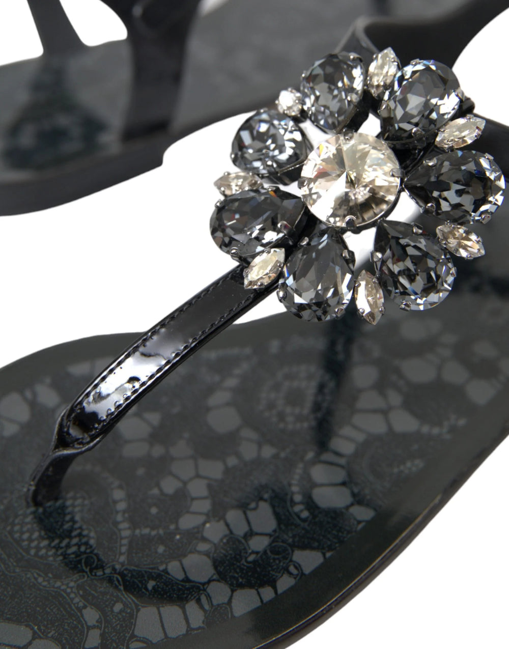 Dolce & Gabbana Black Crystal Flats Sandals Flip Flops Shoes - EU35/US4.5 - Sandals