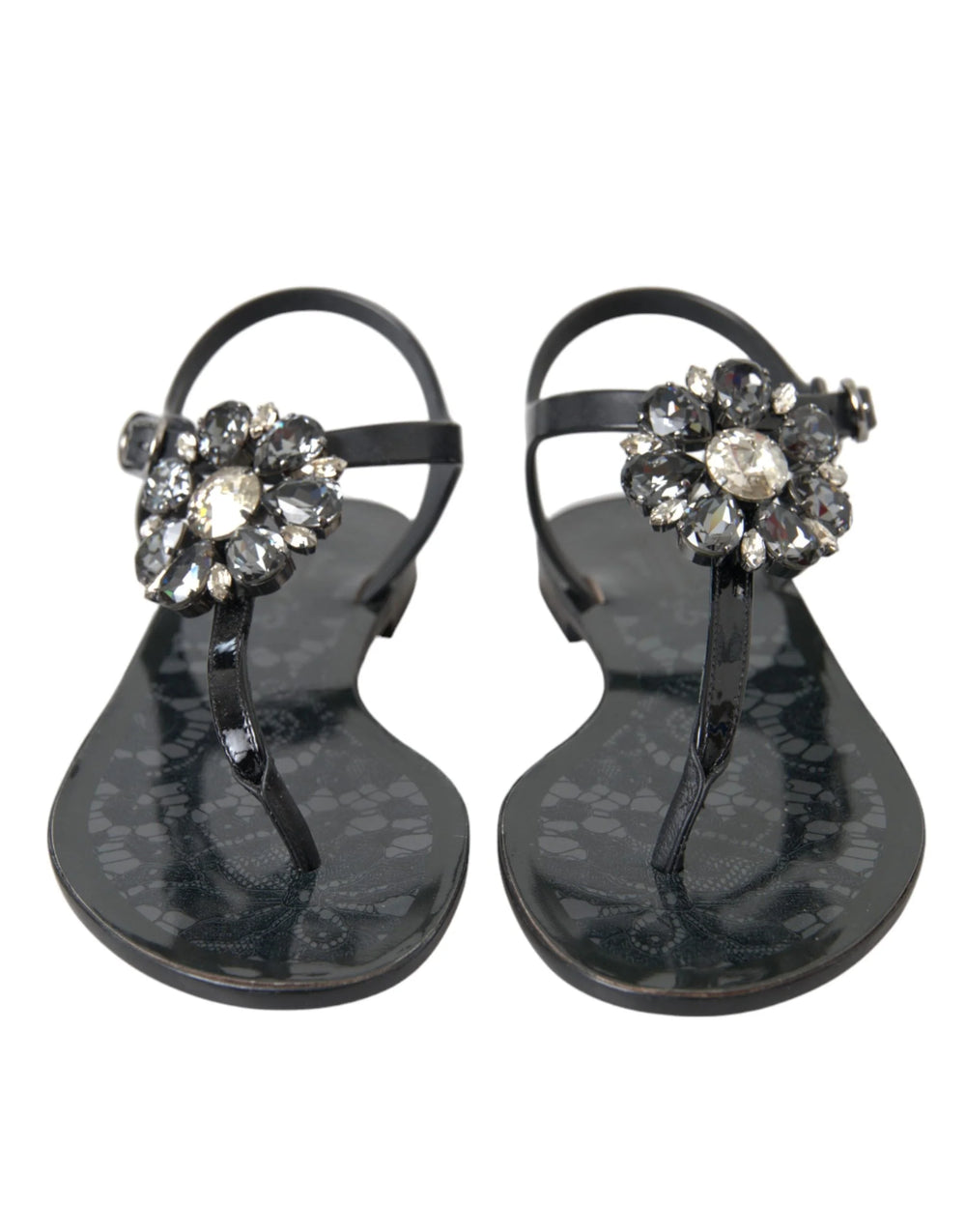 Dolce & Gabbana Black Crystal Flats Sandals Flip Flops Shoes - EU35/US4.5 - Sandals