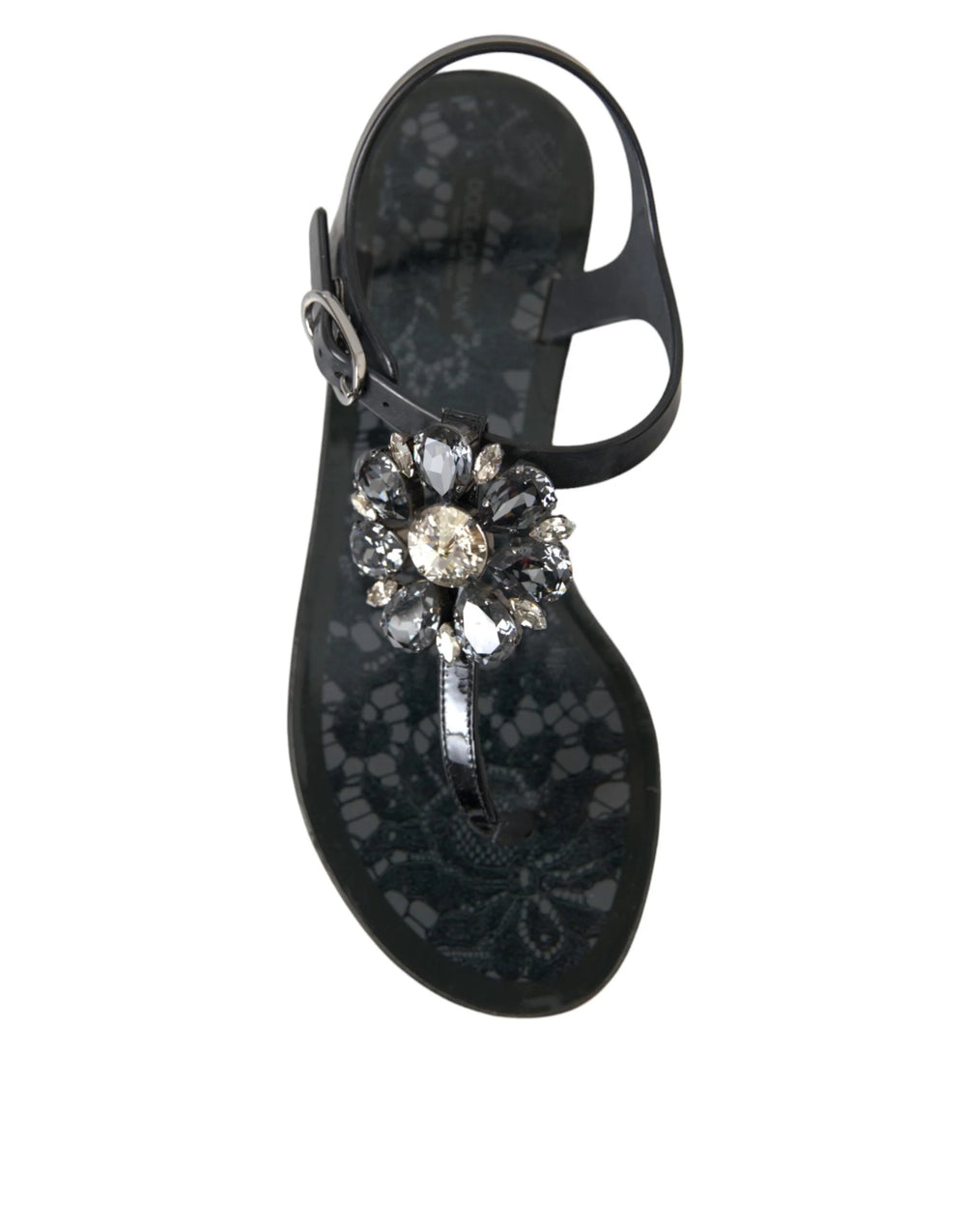 Dolce & Gabbana Black Crystal Flats Sandals Flip Flops Shoes - EU35/US4.5 - Sandals