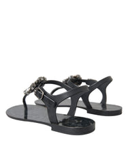 Dolce & Gabbana Black Crystal Flats Sandals Flip Flops Shoes - EU35/US4.5 - Sandals