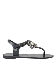 Dolce & Gabbana Black Crystal Flats Sandals Flip Flops Shoes - EU35/US4.5 - Sandals