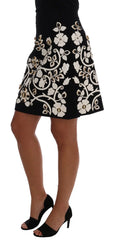 Dolce & Gabbana Black Crystal Floral Pencil Skirt - Skirts