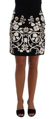 Dolce & Gabbana Black Crystal Floral Pencil Skirt - Skirts