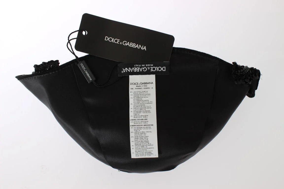 Dolce & Gabbana Black Crystal Gold Cherries Brooch Hat - Hats