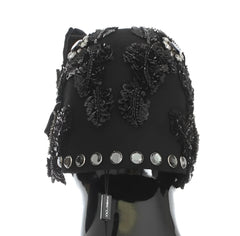 Dolce & Gabbana Black Crystal Gold Cherries Brooch Hat - Hats