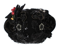 Dolce & Gabbana Black Crystal Gold Cherries Brooch Hat - Hats